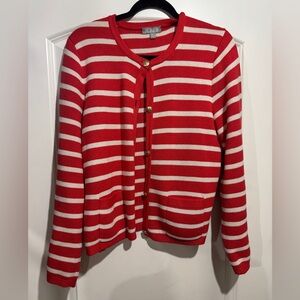 J. Crew Red and White Striped Button Cardigan